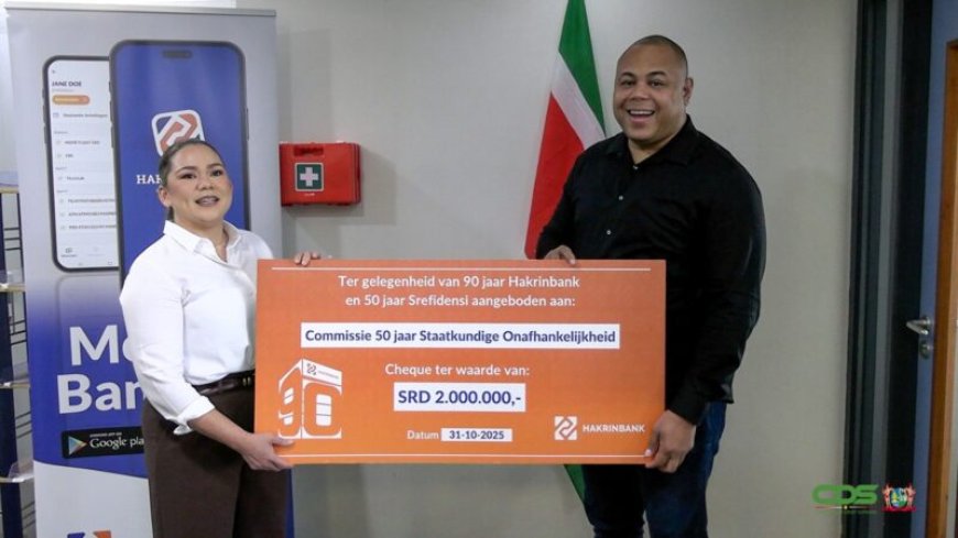 Hakrinbank schenkt SRD 2 miljoen voor viering 50 jaar Srefidensi