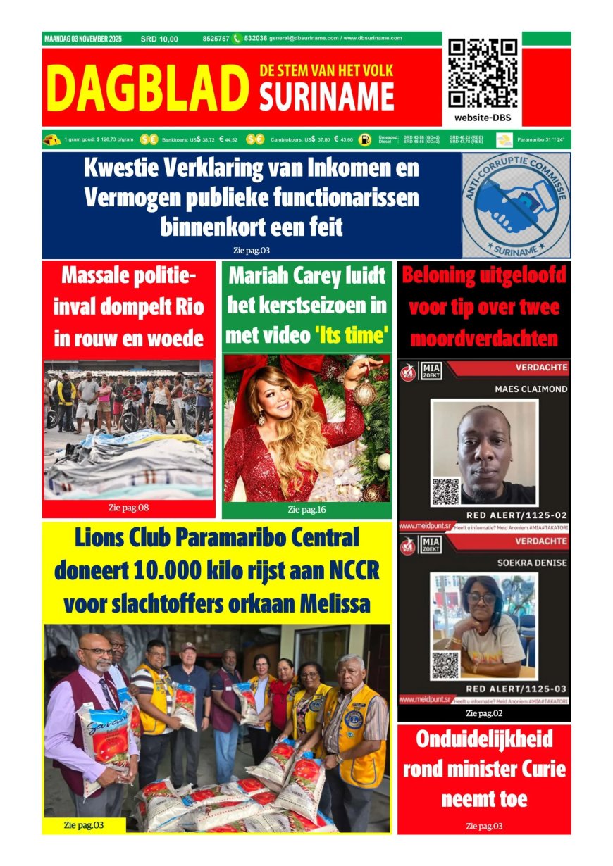 Dagblad Suriname, maandag 3 november 2025