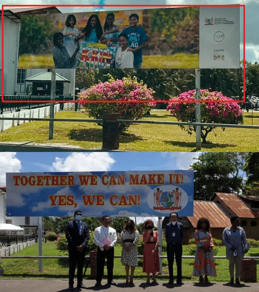 Motivatiebord ex-First Lady Mellisa Santokhi maakt plaats voor oproep milieubewustzijn