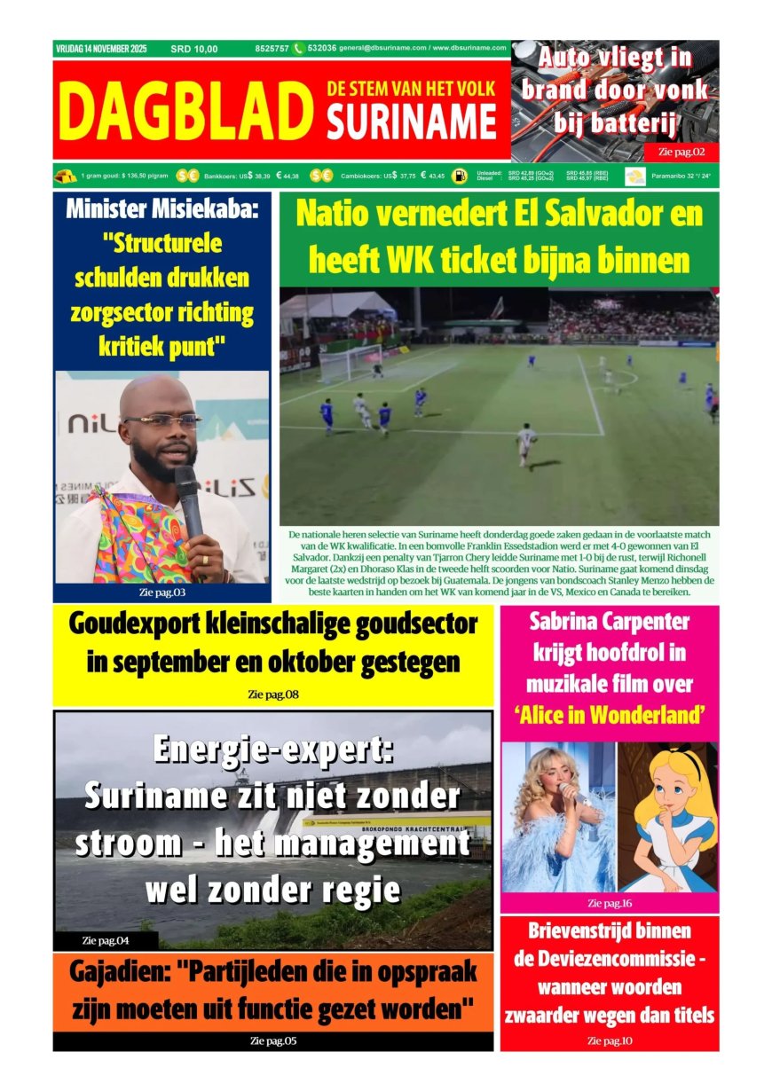 Dagblad Suriname, vrijdag 14 november 2025