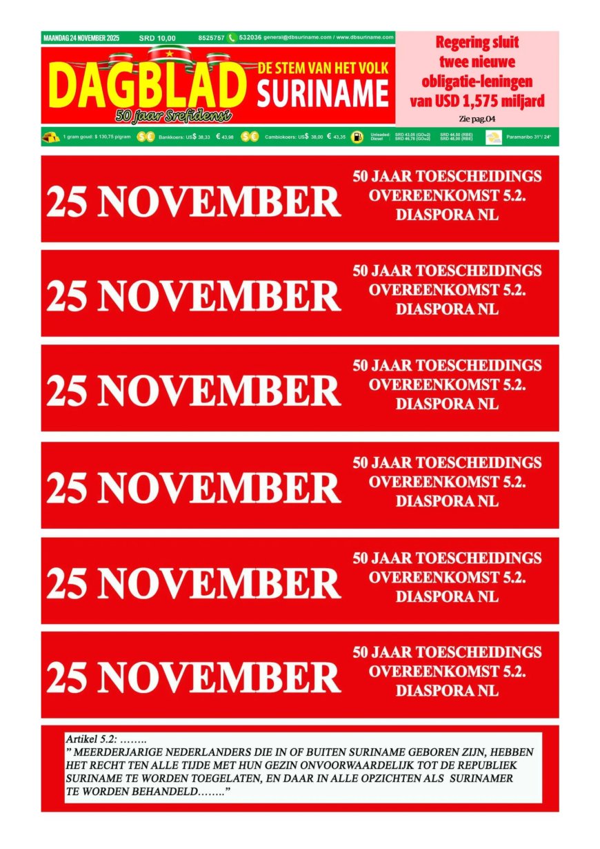 Dagblad Suriname, maandag 24 november 2025