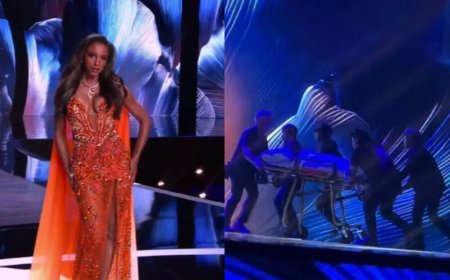 Miss Jamaica vecht na dramatische val van podium voor haar leven