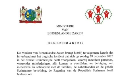 Regering kondigt Dag van Nationale Rouw af na tragisch incident in Commewijne