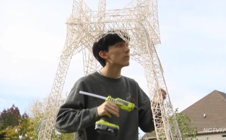 Opmerkelijk – Tiener in Illinois (VS) bouwt 5,35 meter hoge Eiffeltoren van tandenstokers