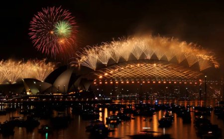 De wereld neemt afscheid van 2025 met vuurwerk en ijskoude duiken