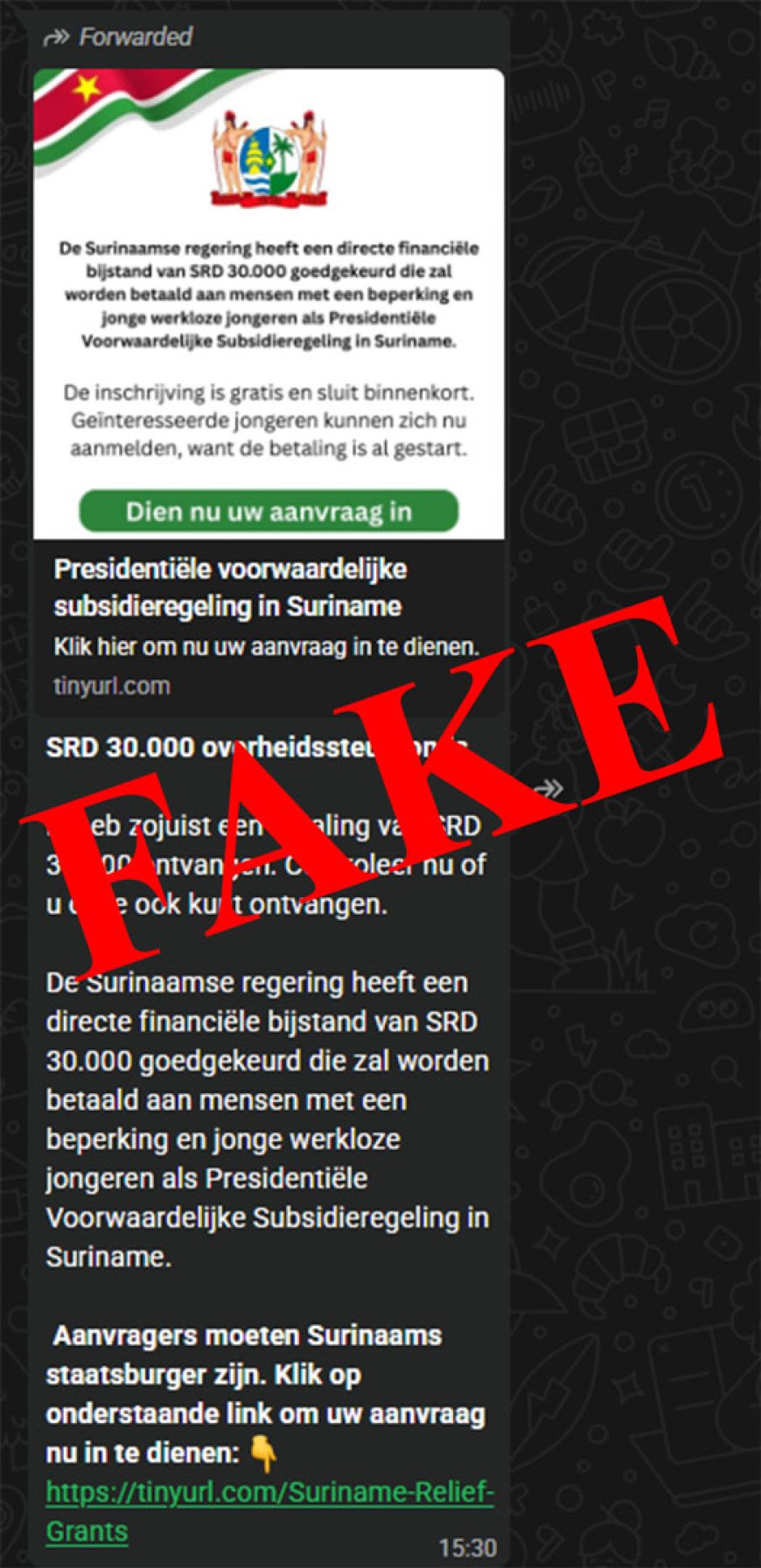 Misleidend bericht over bijstandsregeling van SRD 30.000