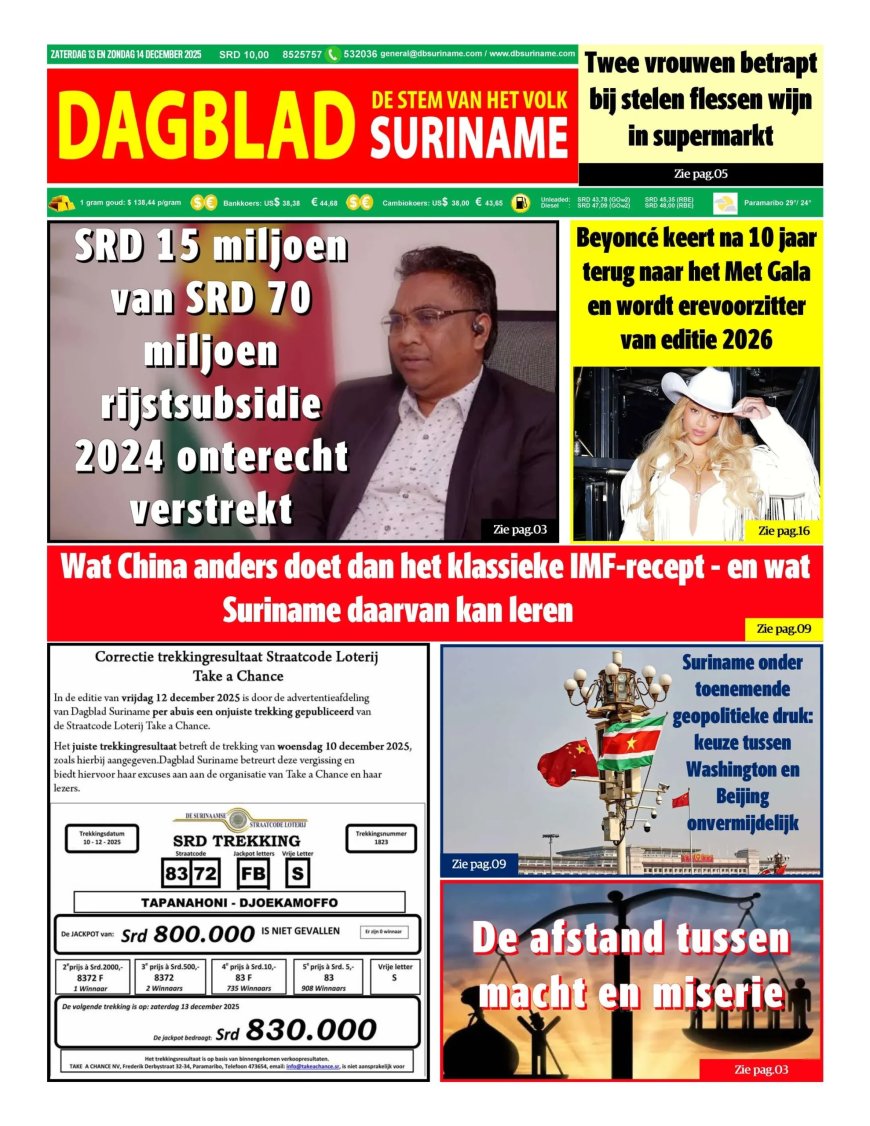Dagblad Suriname, zaterdag 13 december 2025