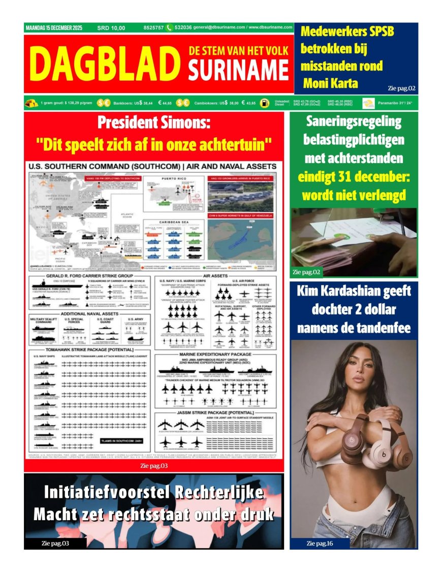 Dagblad Suriname, maandag 15 december 2025