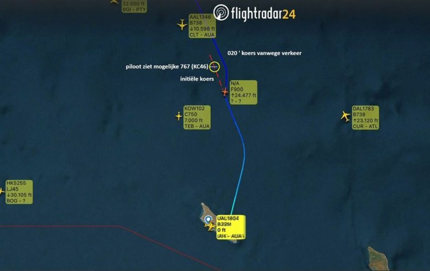 Bijna-botsing boven Curaçao tussen vliegtuig en militair tanktoestel