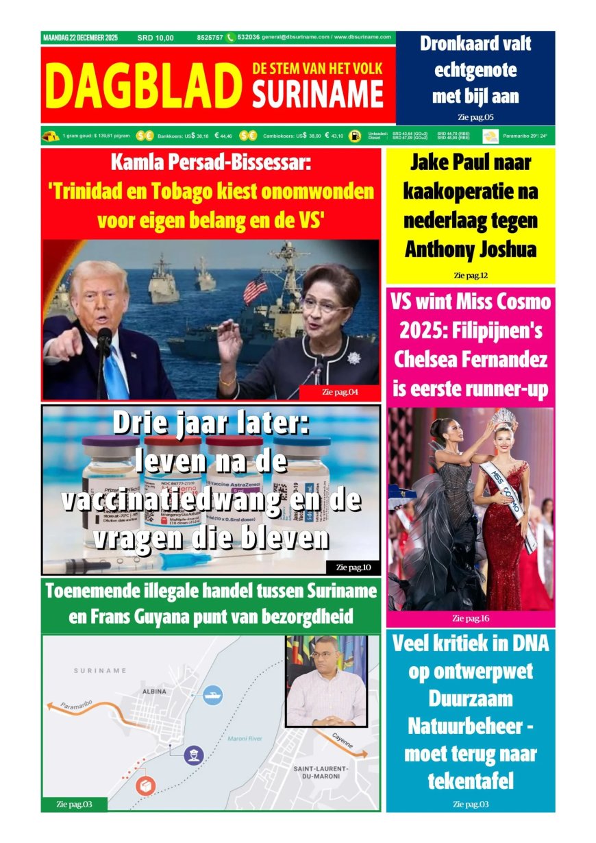 Dagblad Suriname, maandag 22 december 2025