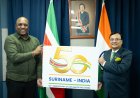 Gezamenlijk jubileumlogo markeert 50 jaar diplomatieke betrekkingen Suriname en India