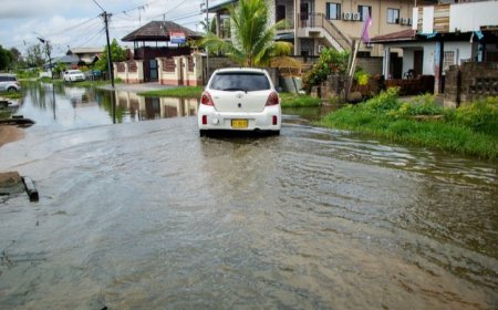 Waarnemend president Rusland oriënteert zich ter plaatse over wateroverlast in Djoelstraat