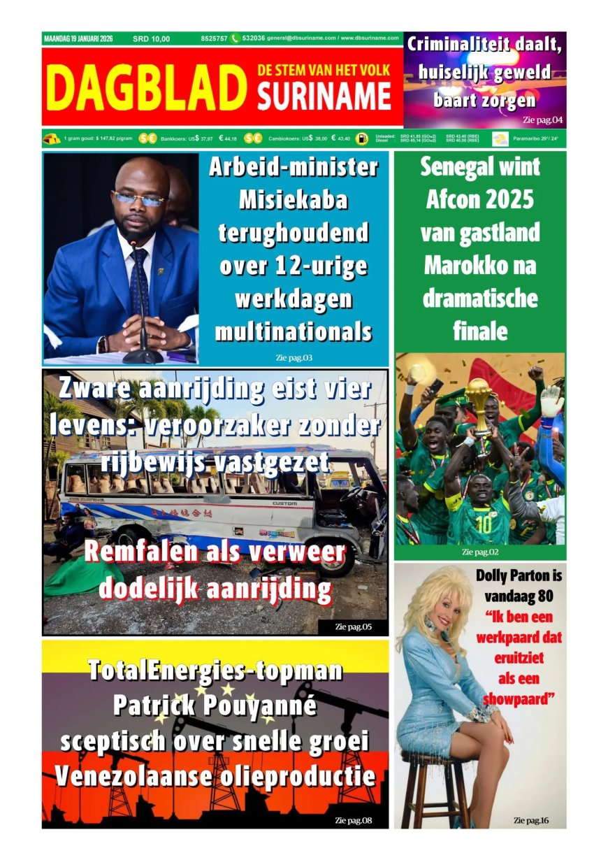 Dagblad Suriname, maandag 19 januari 2026