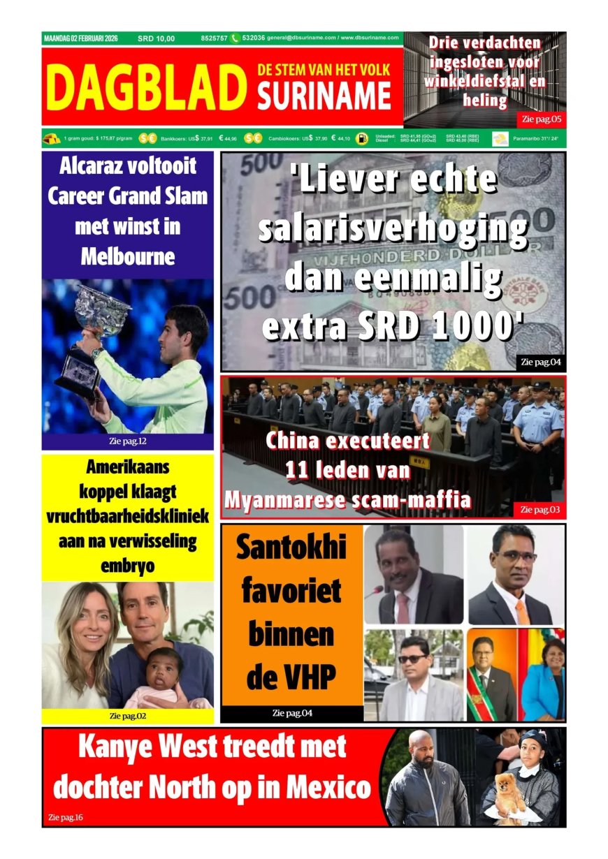Dagblad Suriname, maandag 2 februari 2026