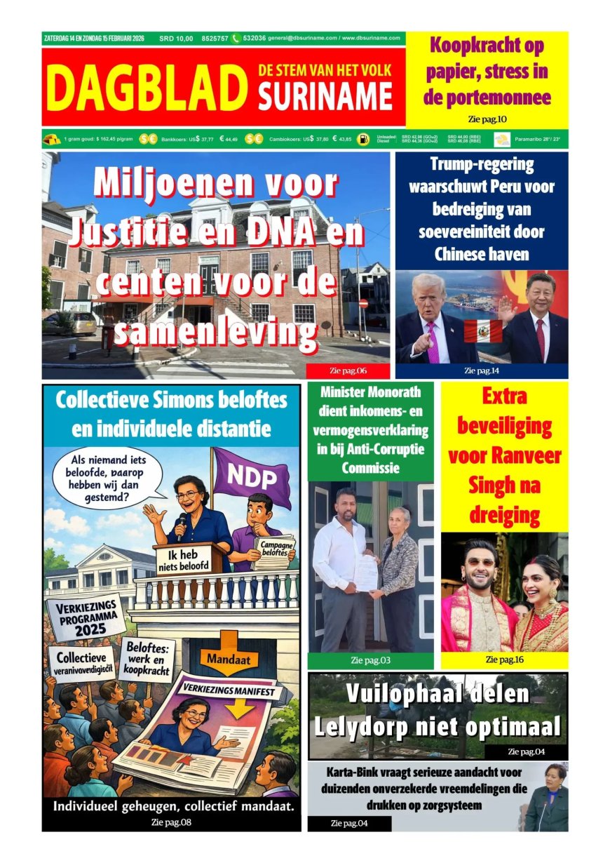 Dagblad Suriname, zaterdag 14 februari 2026