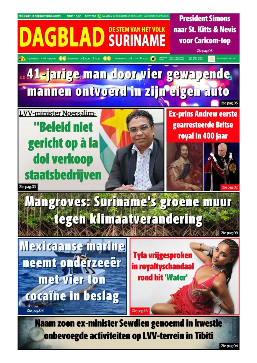 Dagblad Suriname, zaterdag 21 februari 2026