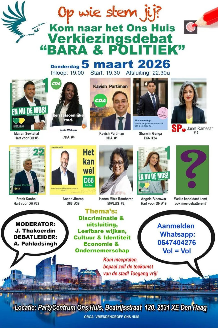 Breed verkiezingsdebat ‘Bara & Politiek’ met meerdere Haagse kandidaten