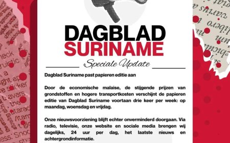 Dagblad Suriname verschijnt voortaan drie keer per week op papier