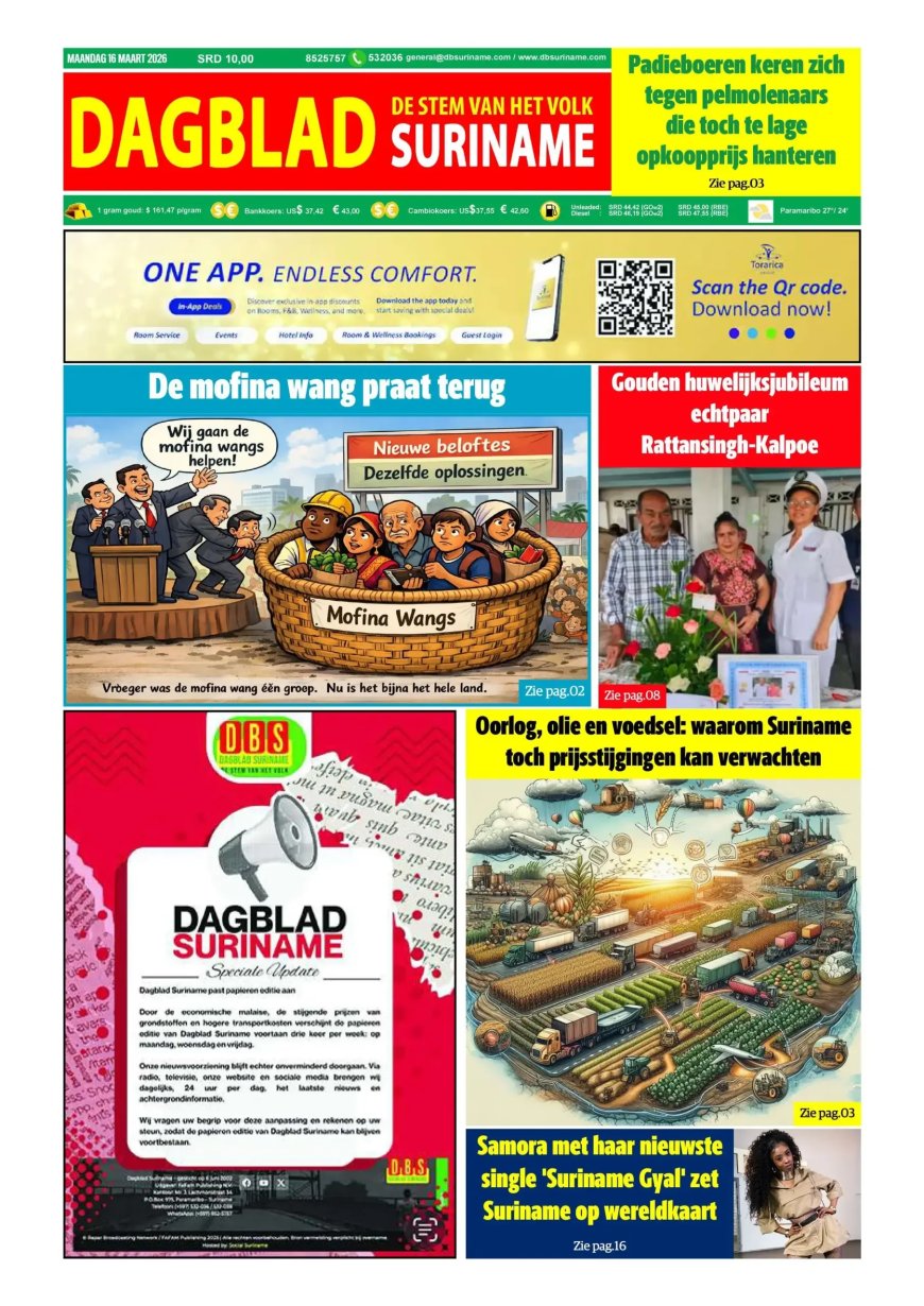 Dagblad Suriname, maandag 16 maart 2026