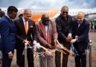Suriname verwelkomt inaugurele vlucht Sky High Dominicana met watersaluut
