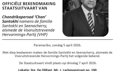 Suriname neemt vandaag afscheid van oud-president Chan Santokhi