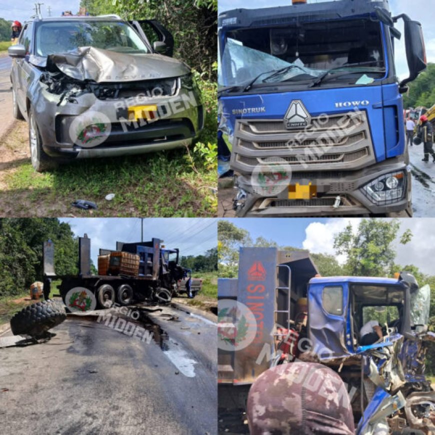 Zware aanrijding op Afobakaweg: vrachtwagenchauffeur ernstig gewond