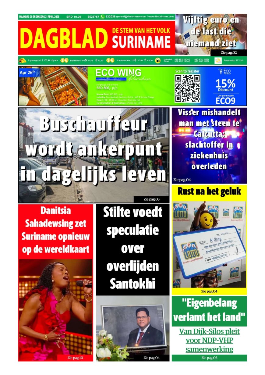 Dagblad Suriname, maandag 20 april 2026