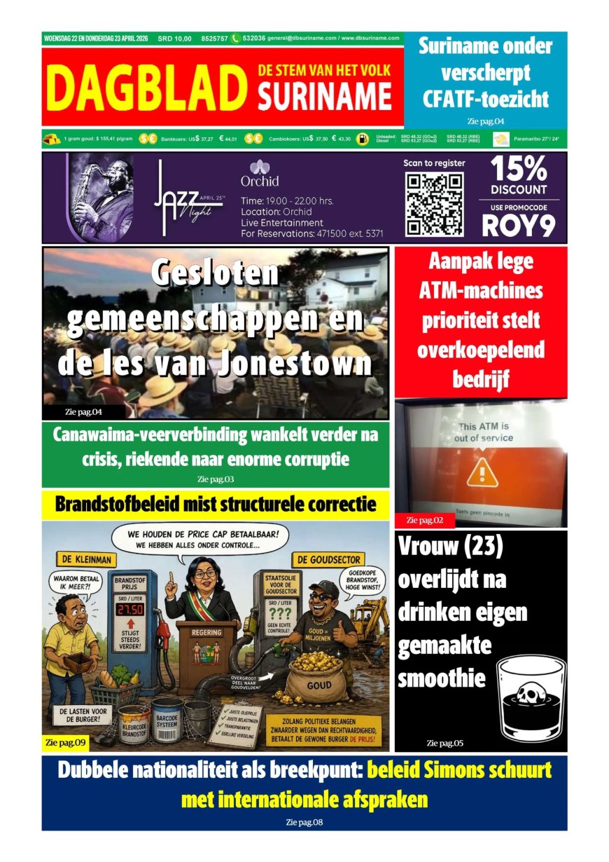 Dagblad Suriname, woensdag 22 april 2026