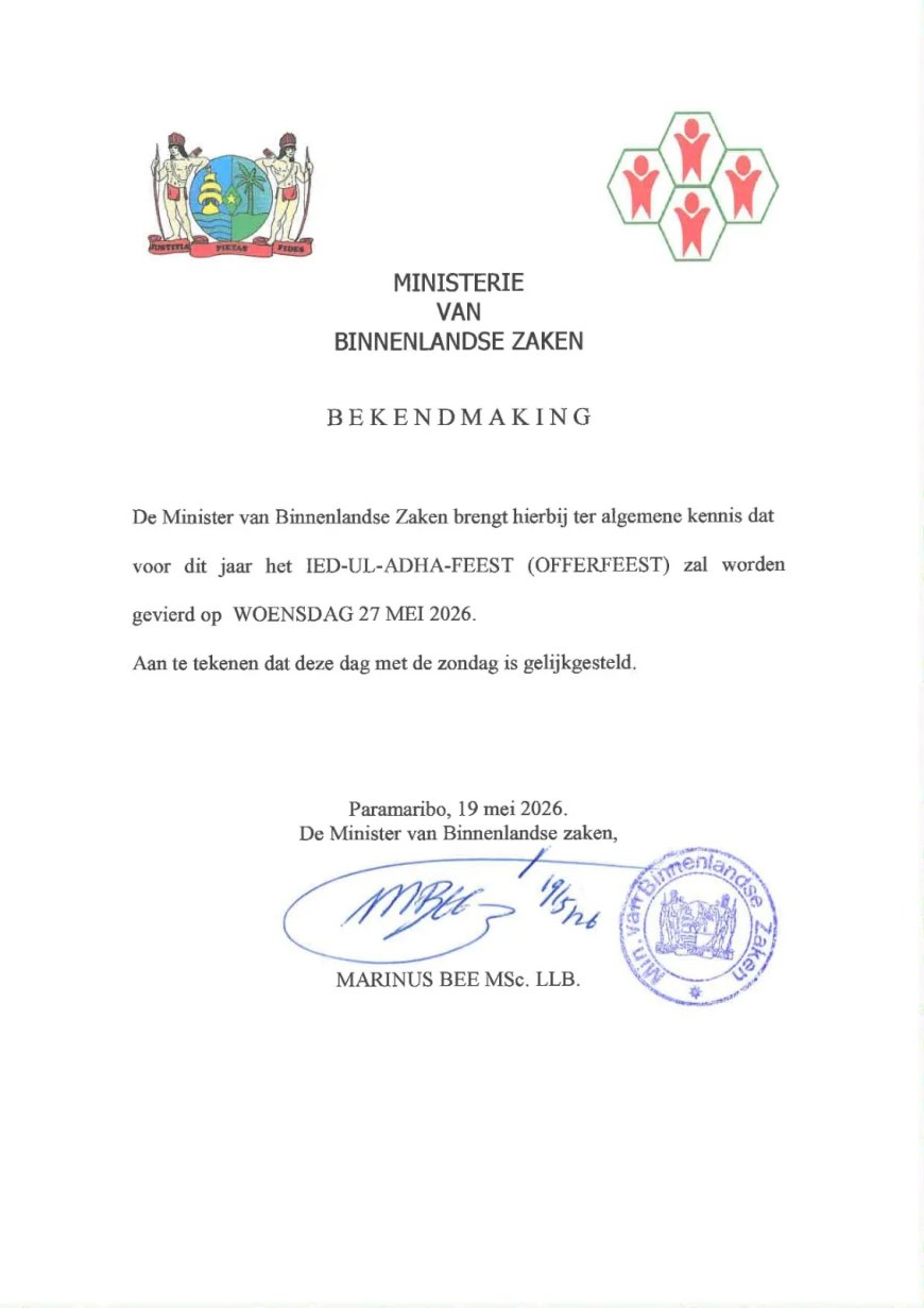 BiZa: woensdag 27 mei nationale vrije dag – Ied-ul-Adha