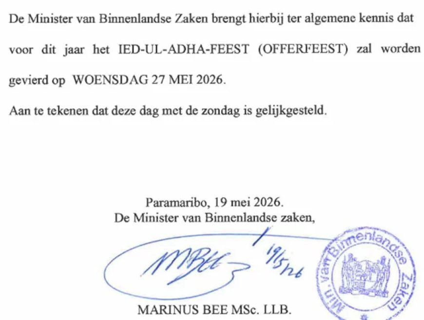 Offerfeest dit jaar op woensdag 27 mei