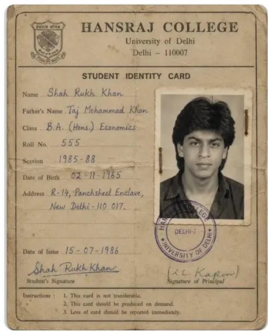 Oude studentenkaart van Shah Rukh Khan duikt opnieuw op