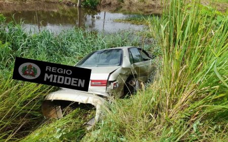 Auto belandt in kanaal na aanrijding op Tout Lui Fautkanaalweg