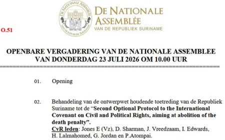 DNA behandelt toetreding Suriname tot VN-protocol tegen de doodstraf