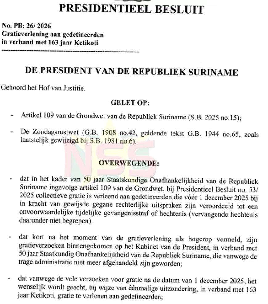 President verleent collectieve gratie; moord- en zedendelicten uitgesloten