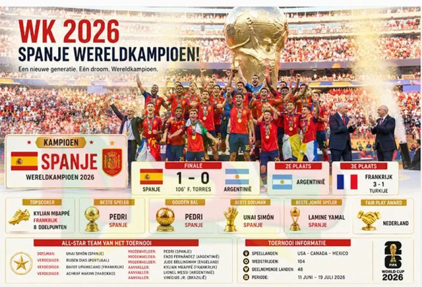 Derde helft WK 2026: Spanje neemt de wereldkroon over, Messi verlaat WK-podium als verslagen 