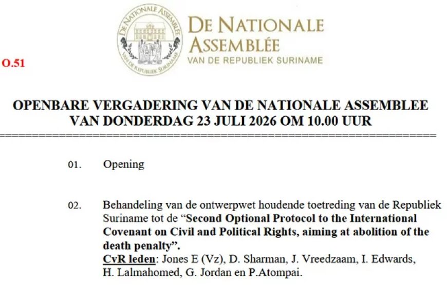 DNA behandelt toetreding Suriname tot VN-protocol tegen de doodstraf