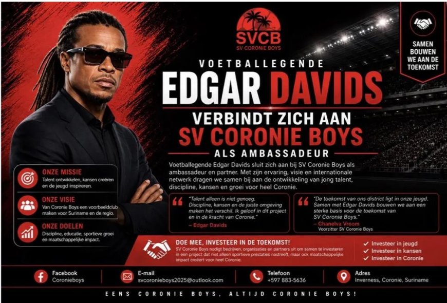 Edgar Davids ambassadeur voor SV Coronie Boys