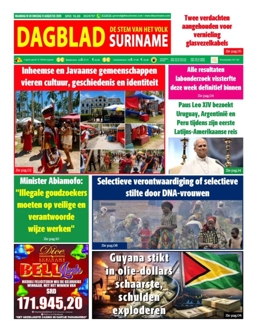 Dagblad Suriname, maandag 10 augustus 2026