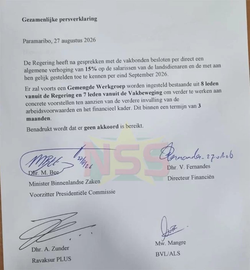 Regering verhoogt lonen landsdienaren met 15%, geen akkoord met vakbeweging (update)