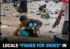 Duizenden schoenen drijven door straten na overstroming China