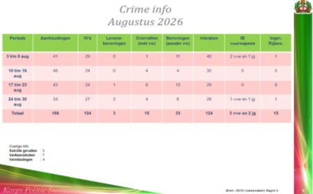 Criminaliteitscijfers augustus 2026: drie levensberovingen, vijftien gewapende overvallen