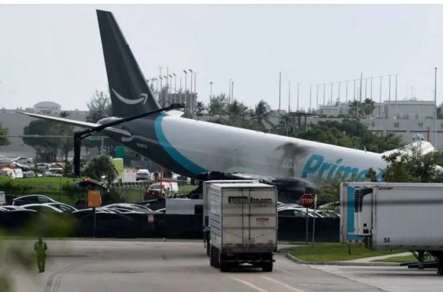 Amazon vrachtvliegtuig schiet van landingsbaan en vliegt in brand in Miami