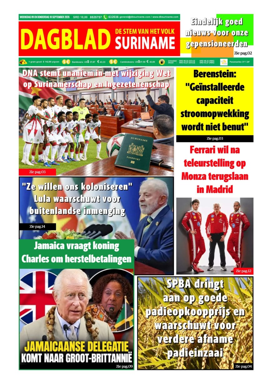 Dagblad Suriname, woensdag 9 september 2026