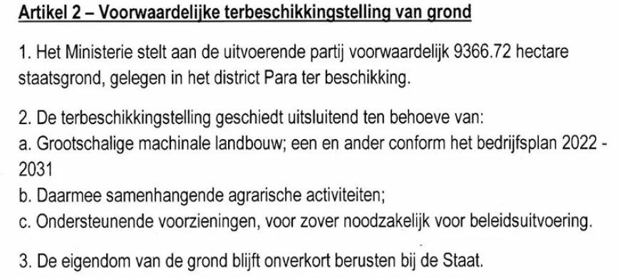 Overeenkomst LVV basis voor landbouwproject waarbij Mennonieten zijn betrokken
