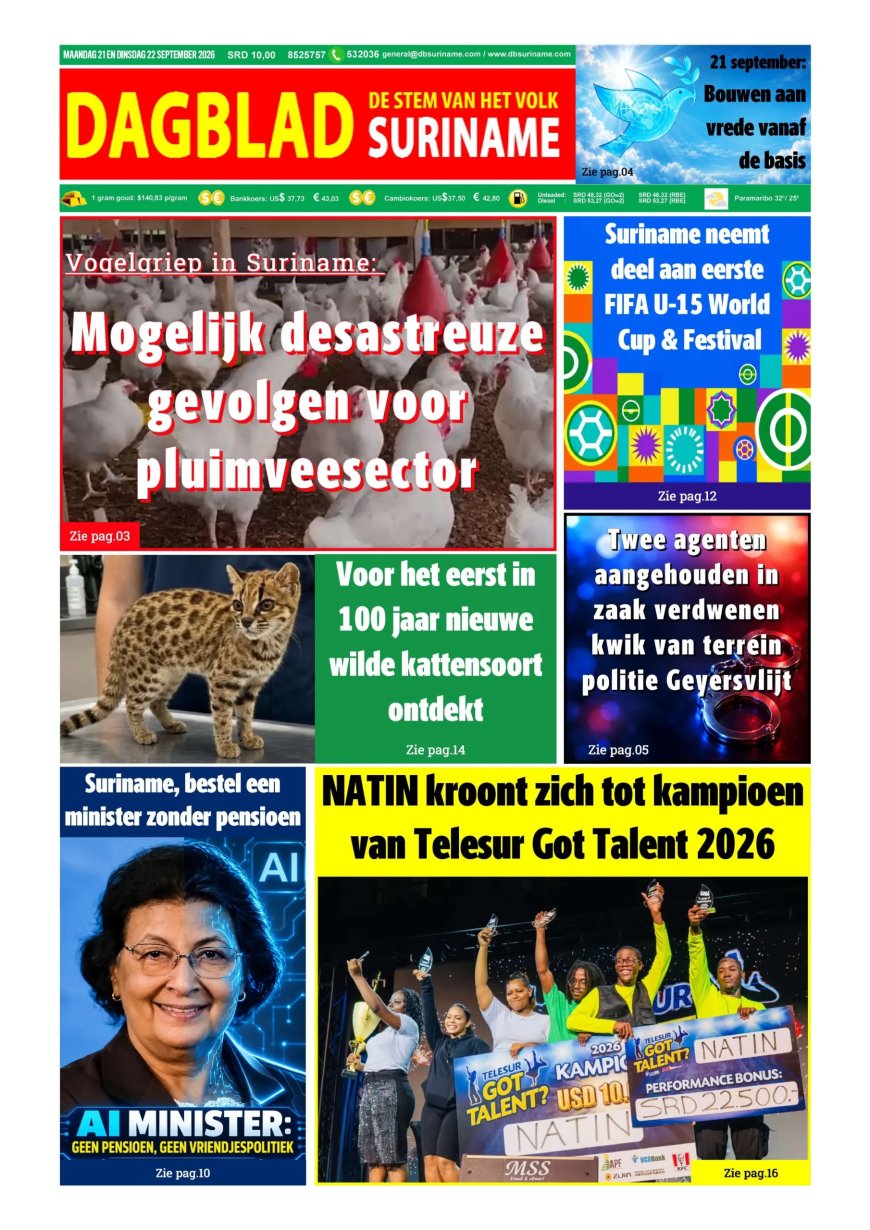 Dagblad Suriname, maandag 21 september 2026