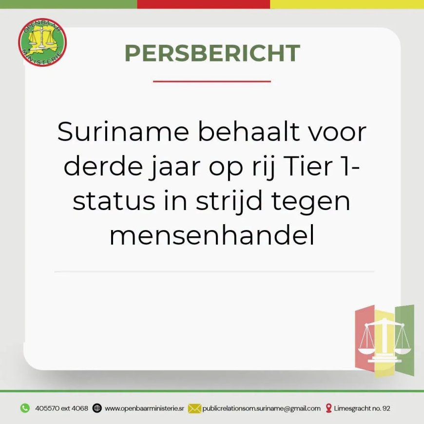 OM: Suriname behaalt voor 3e jaar op rij Tier 1-status in strijd tegen mensenhandel