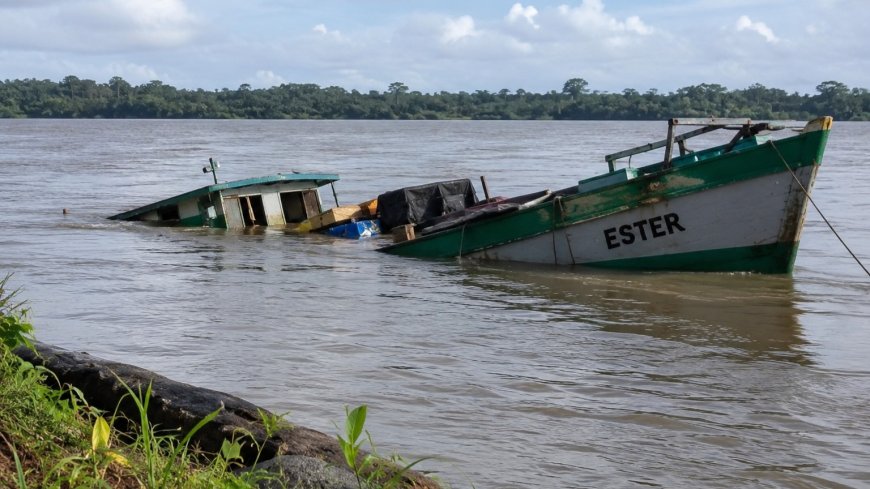 Boot met lading zinkt op Corantijnrivier bij Apoera, bemanning ontsnapt aan verdrinkingsdood