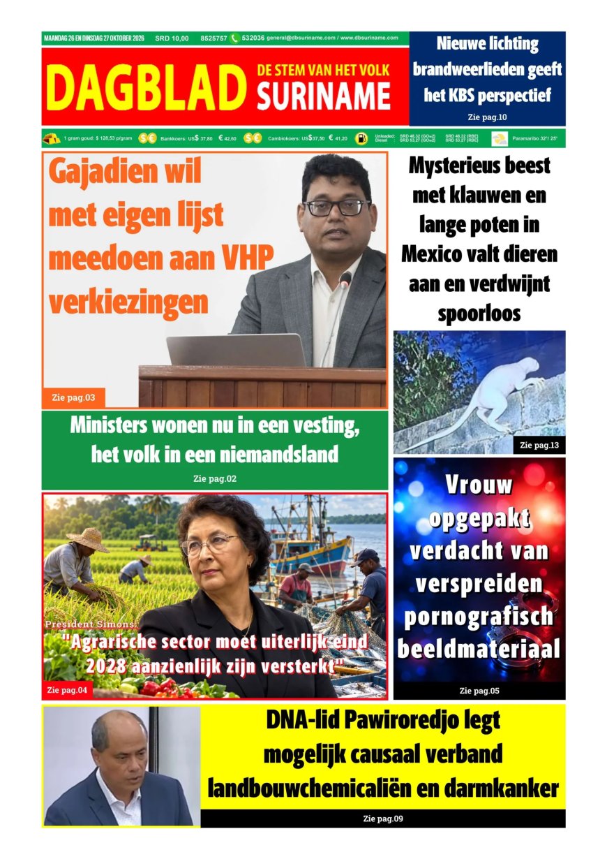 Dagblad Suriname, maandag 26 oktober 2026