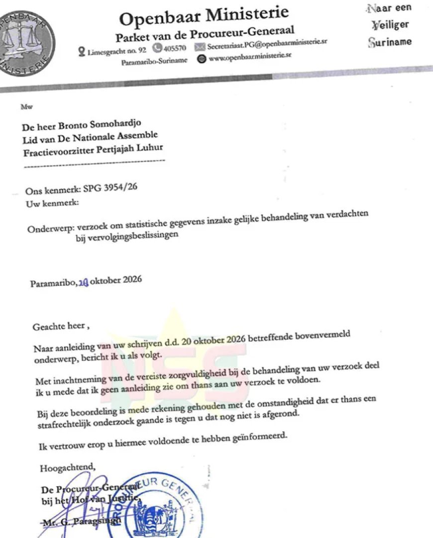 PG weigert Somohardjo vervolgingscijfers en verwijst naar zijn strafzaak