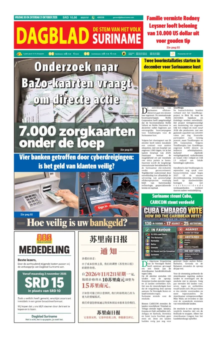 Dagblad Suriname, vrijdag 30 oktober 2026